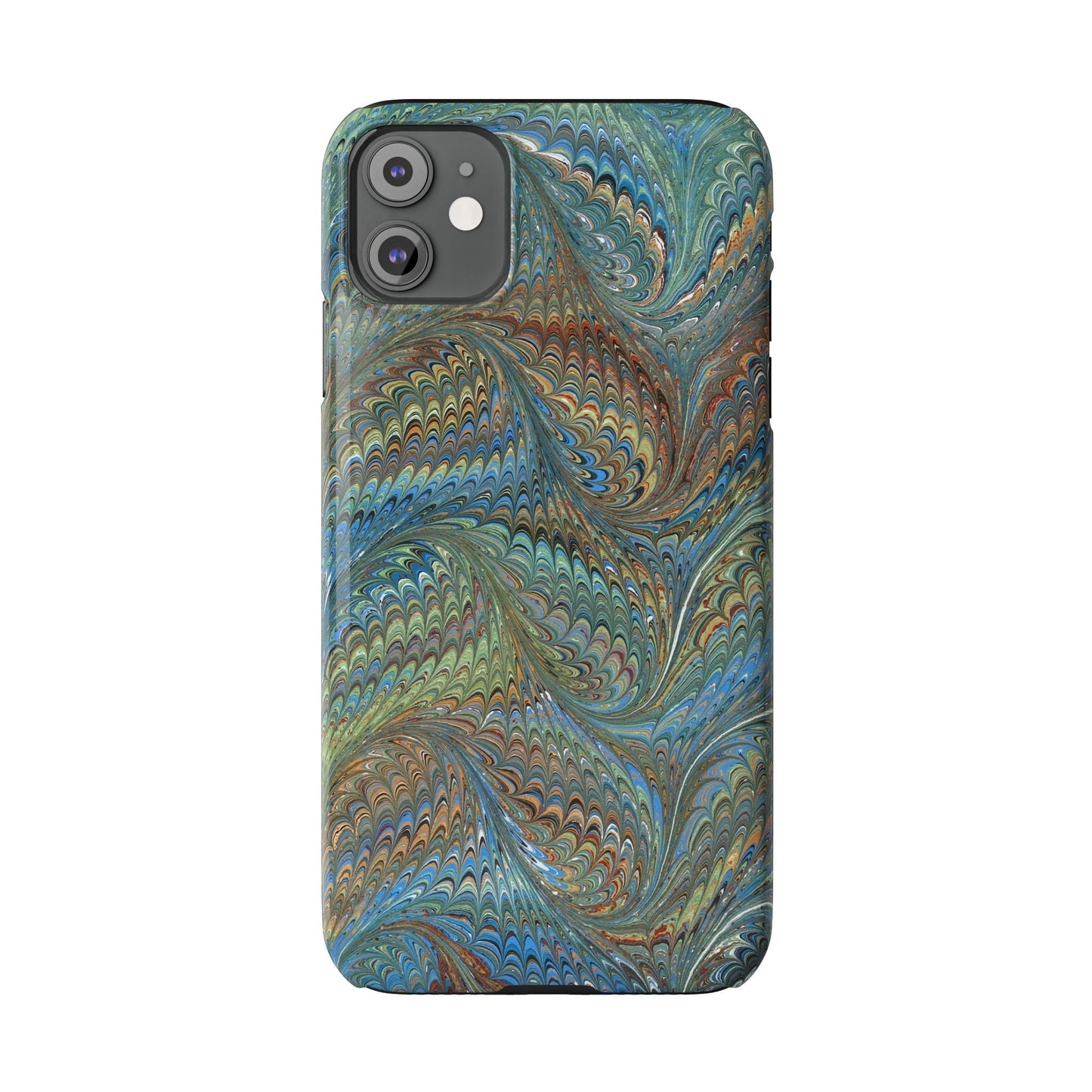 Blue and Green Italian Marbled Swirl Design, Italy Feather Phone Case, Multi-Color, Slim Phone Cases, Case-Mate IPHONE16 and all sizes