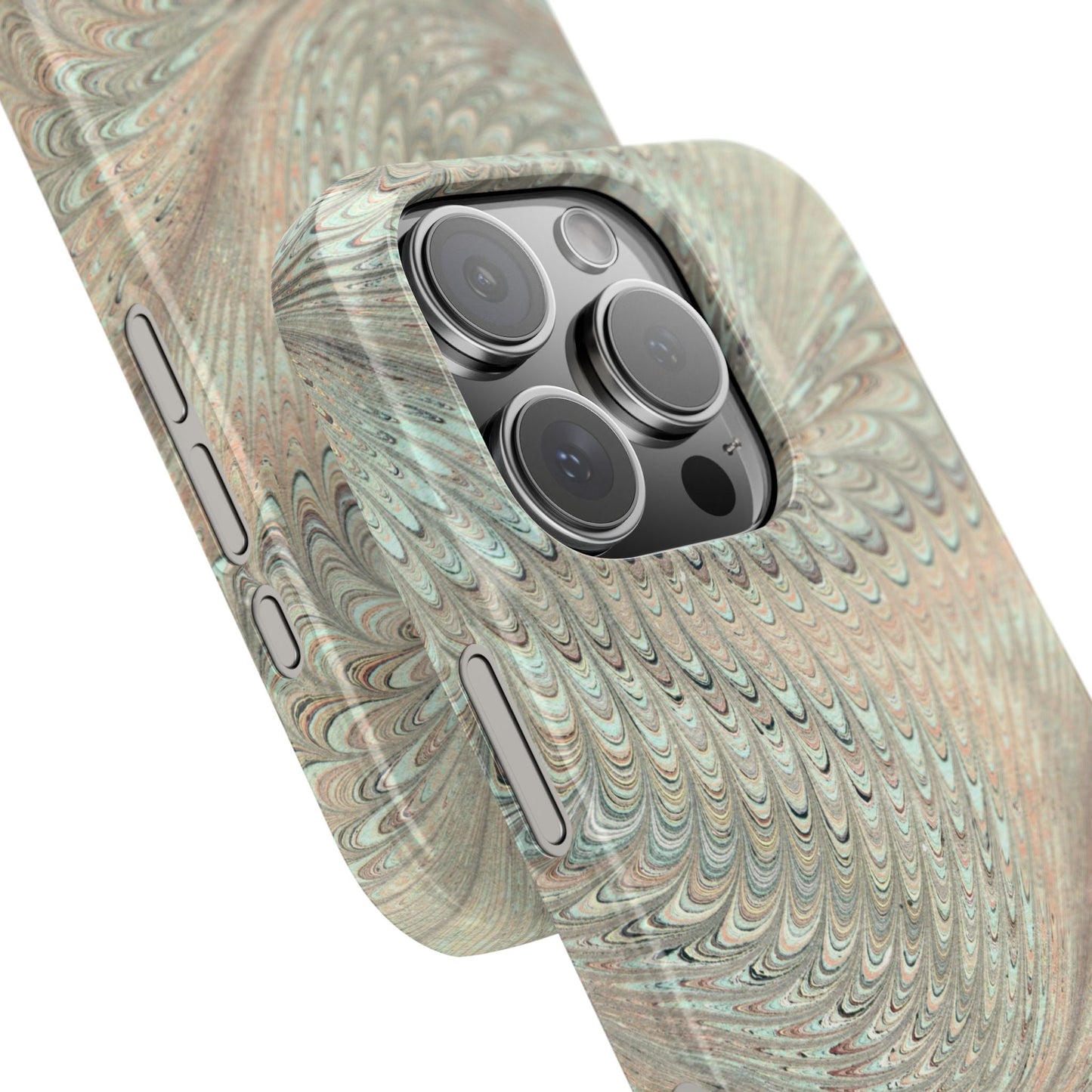 Marbled VIntage Design, Italian Feather Phone Case, Green Hues, Mint, Beige, Neutrals, Slim Phone Cases, IPHONE16 and all sizes