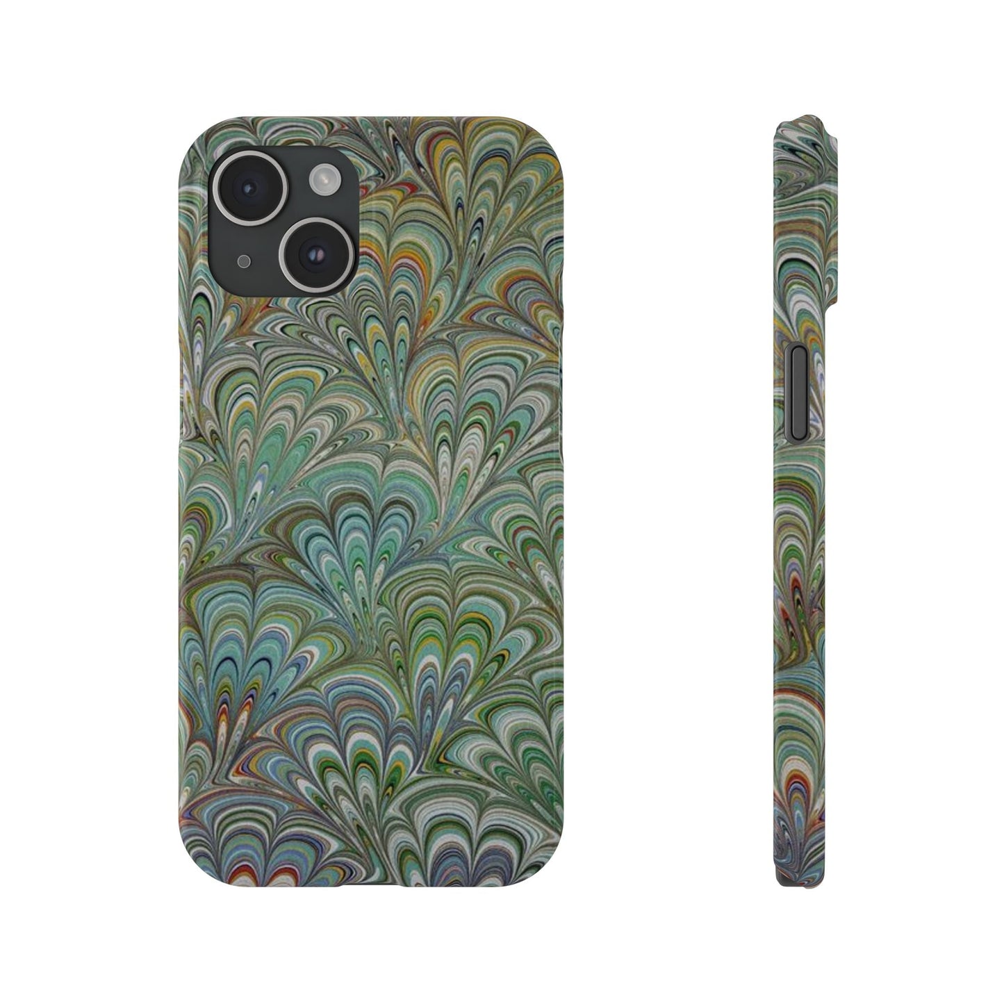 Deep Green Peacock Italian Marbled Design, Italy Feather Phone Case, Multi-Color, Slim Phone Cases, Case-Mate IPHONE16 and all sizes