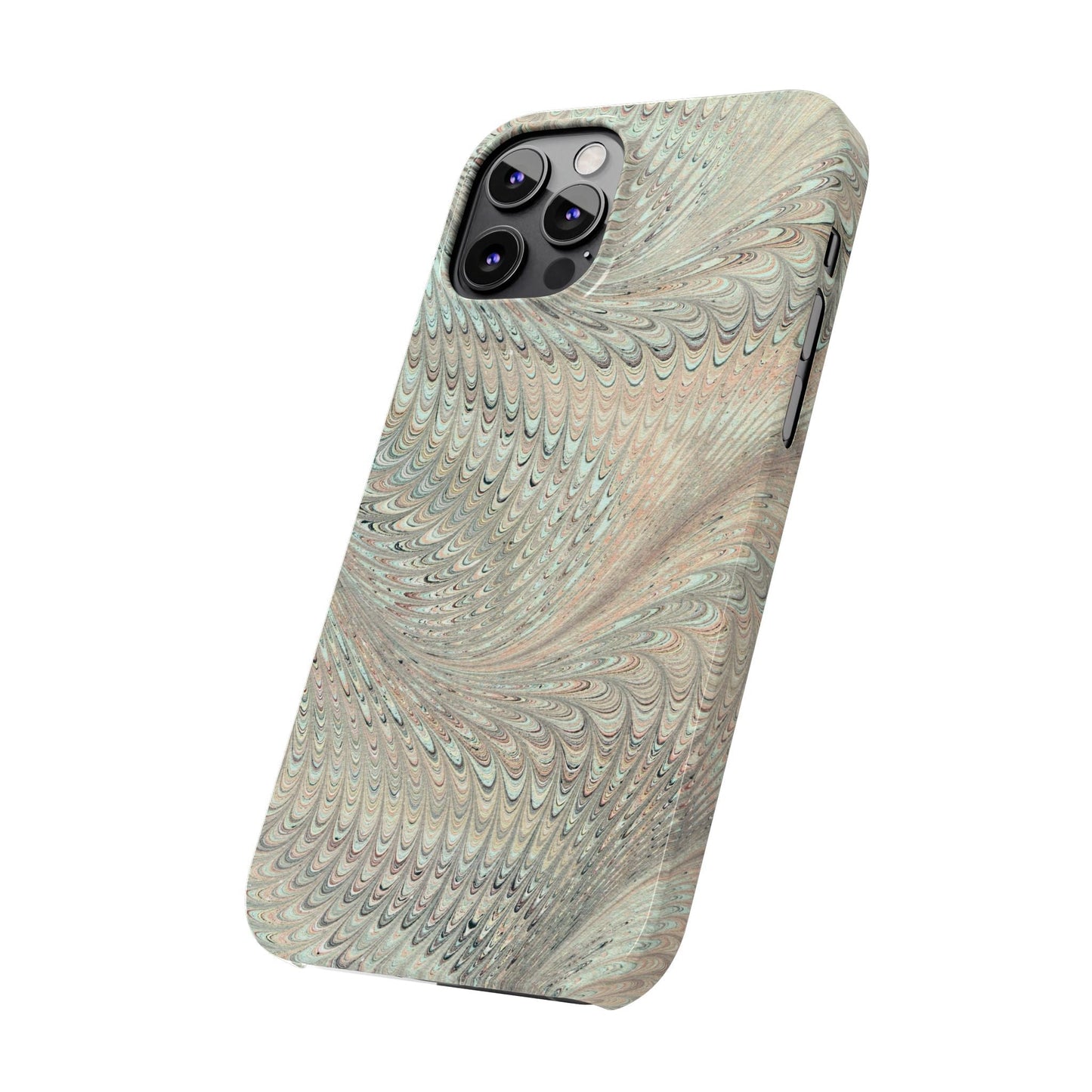 Marbled VIntage Design, Italian Feather Phone Case, Green Hues, Mint, Beige, Neutrals, Slim Phone Cases, IPHONE16 and all sizes