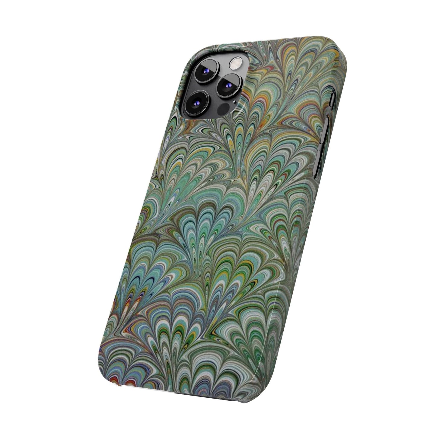 Deep Green Peacock Italian Marbled Design, Italy Feather Phone Case, Multi-Color, Slim Phone Cases, Case-Mate IPHONE16 and all sizes