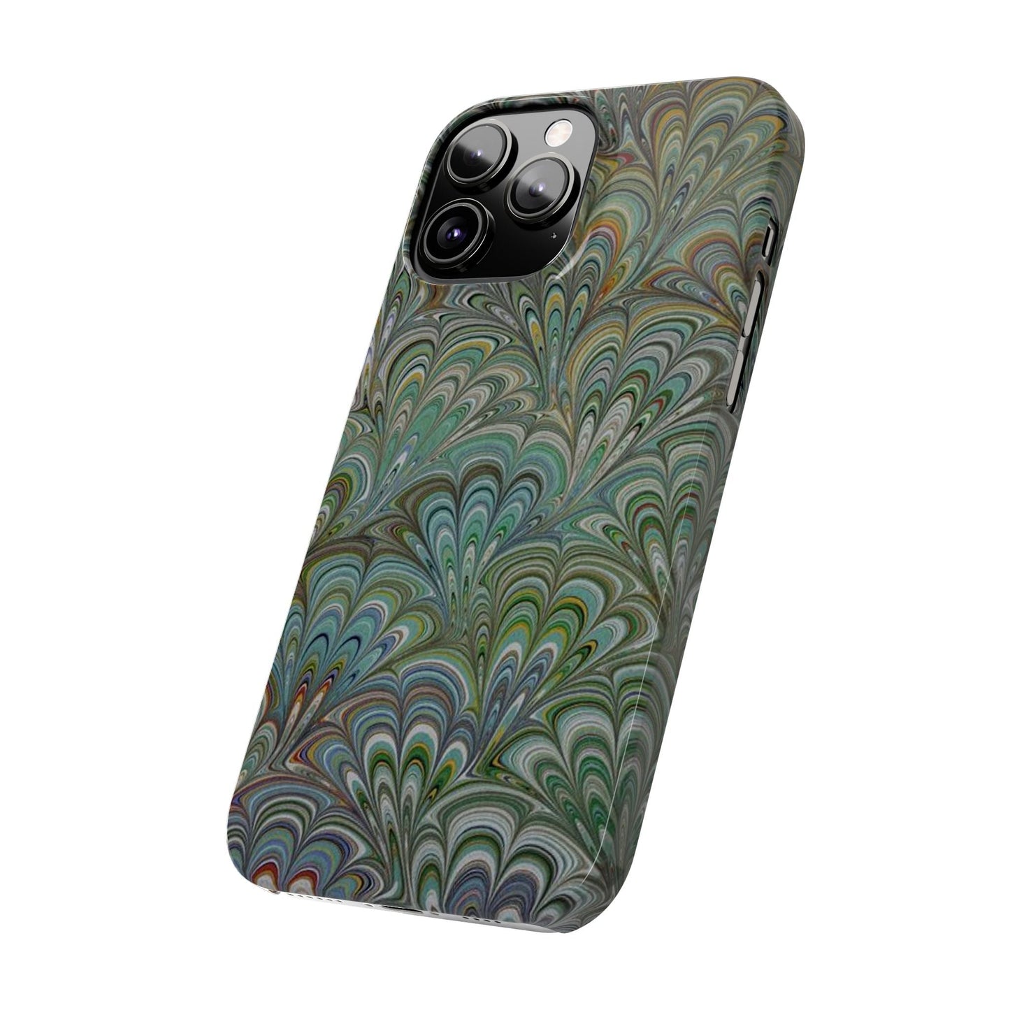 Deep Green Peacock Italian Marbled Design, Italy Feather Phone Case, Multi-Color, Slim Phone Cases, Case-Mate IPHONE16 and all sizes
