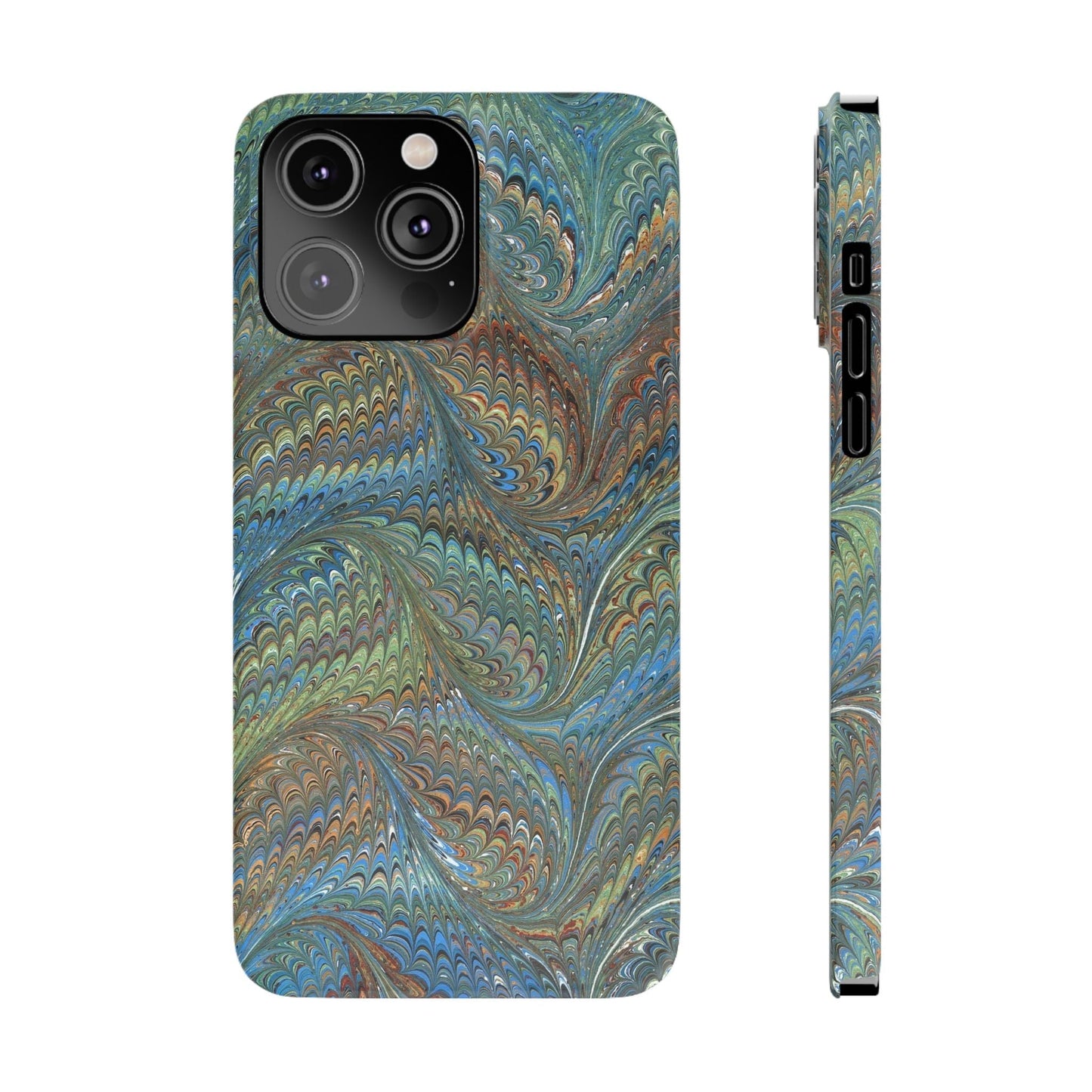 Blue and Green Italian Marbled Swirl Design, Italy Feather Phone Case, Multi-Color, Slim Phone Cases, Case-Mate IPHONE16 and all sizes