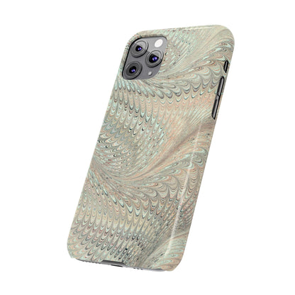 Marbled VIntage Design, Italian Feather Phone Case, Green Hues, Mint, Beige, Neutrals, Slim Phone Cases, IPHONE16 and all sizes