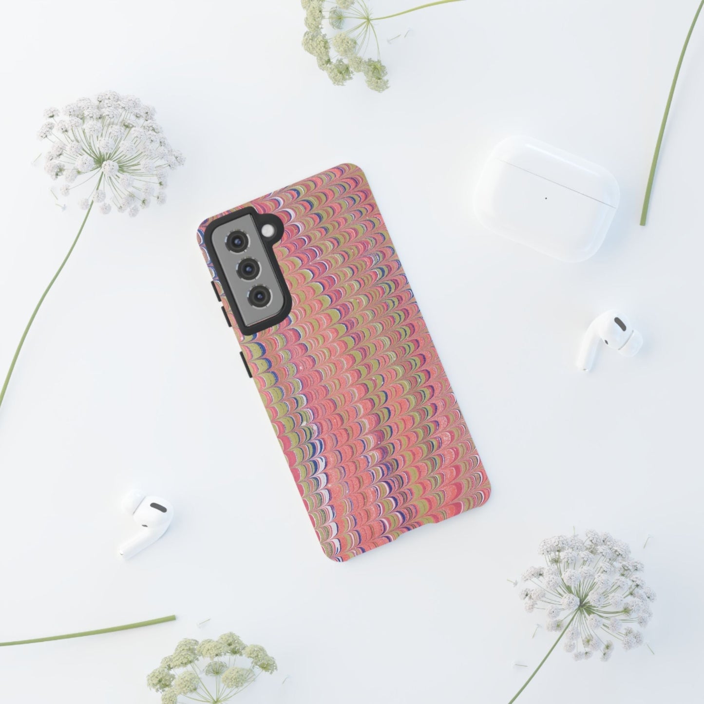 Pink Pastels Feather Marbled Vintage Design iPhone 16 + Samsung + Apple + Google - 2 finishes