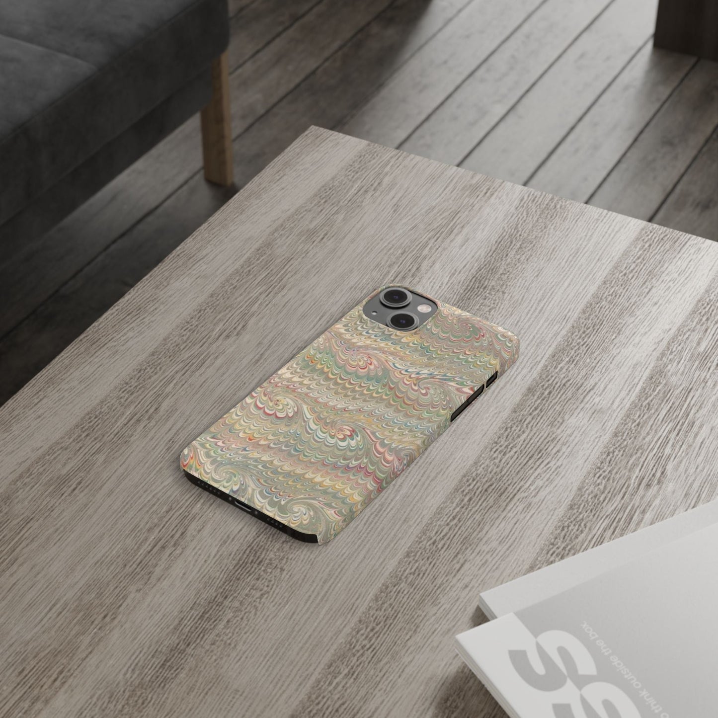 Soft Green and Multi-Colored Marbled Design, Italy Feather Phone Case, Multi-Color, Slim Phone Cases, Case-Mate IPHONE16 and all sizes