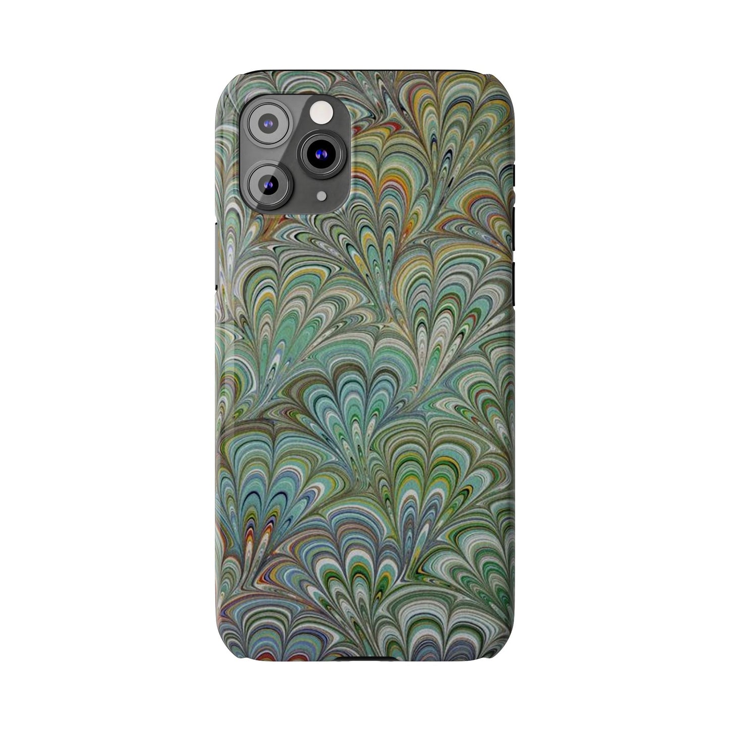 Deep Green Peacock Italian Marbled Design, Italy Feather Phone Case, Multi-Color, Slim Phone Cases, Case-Mate IPHONE16 and all sizes