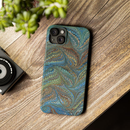 Blue and Green Italian Marbled Swirl Design, Italy Feather Phone Case, Multi-Color, Slim Phone Cases, Case-Mate IPHONE16 and all sizes